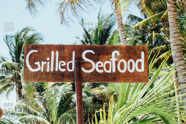 Grilled seafood sign, hand painted