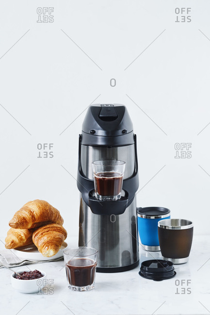 Coffee dispenser and croissants
