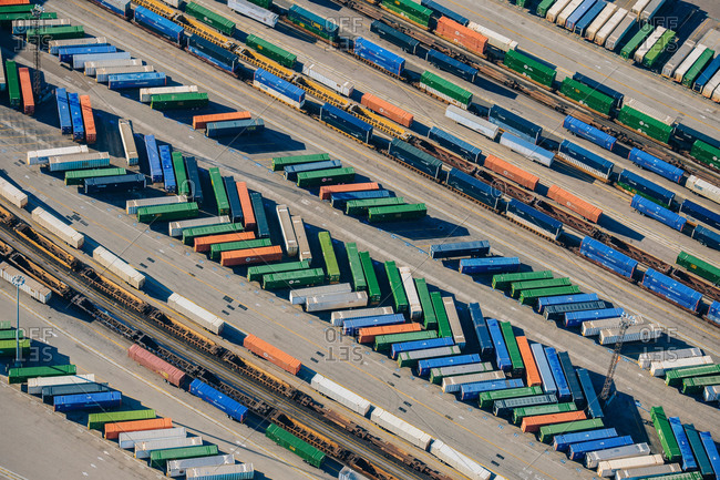Overhead view of shipping containers