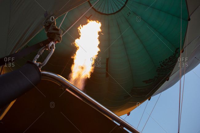Close-up of an open flame inflating a hot air balloon