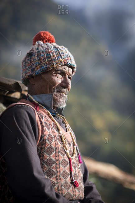 An old Tibetan man in the Langtang valley in Nepal