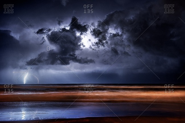 Lightning in the sky over the sea