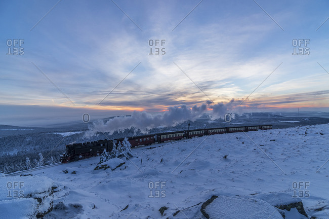 Germany, Saxony-Anhalt, Harz National Park, Brocken, Harz Narrow Gauge Railway in winter