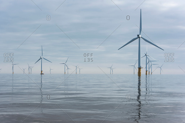 View of offshore windfarm from a boat