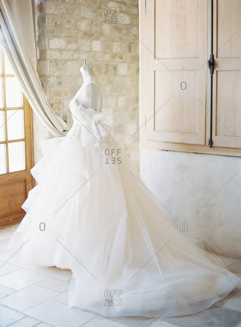 Wedding gown on a dress form