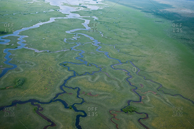 Aerial view of wetland waterways at Sian Ka\'an natural reserve, Quintana Roo, Mexico