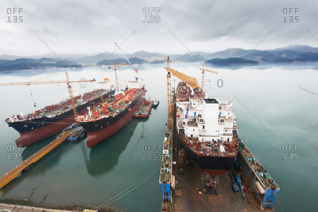 Ships at port, elevated view, GoSeong-gun, South Korea