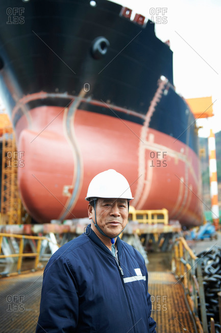Portrait of male worker at shipyard, GoSeong-gun, South Korea