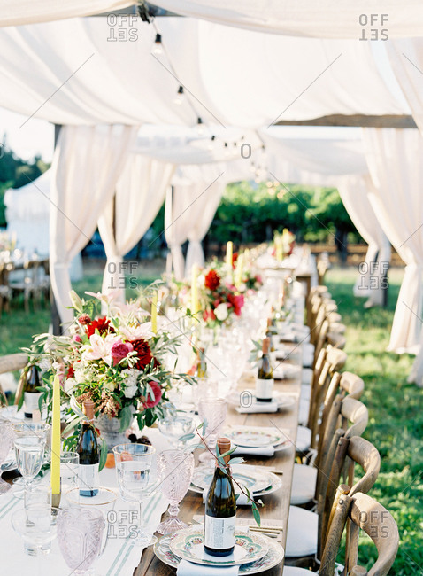 Table at an outdoor wedding reception