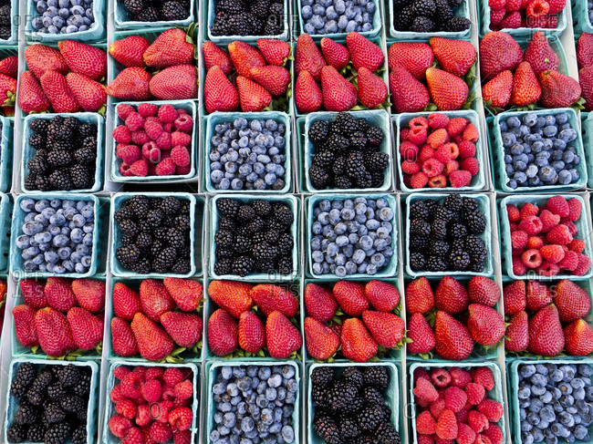 Pints of fruit for sale in farmers market
