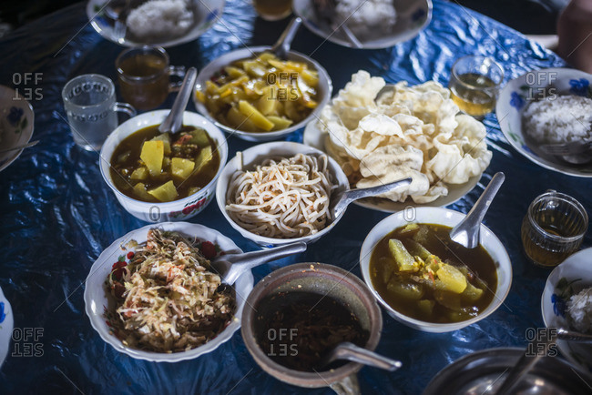 Burmese food in Pankam Village in Hsipaw Township, Shan State, Myanmar