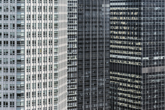 Conceptual, close-up, full frame view of modern office buildings, Manhattan, NYC
