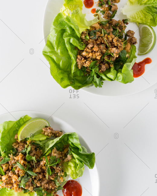 Pork lettuce cups on a plate