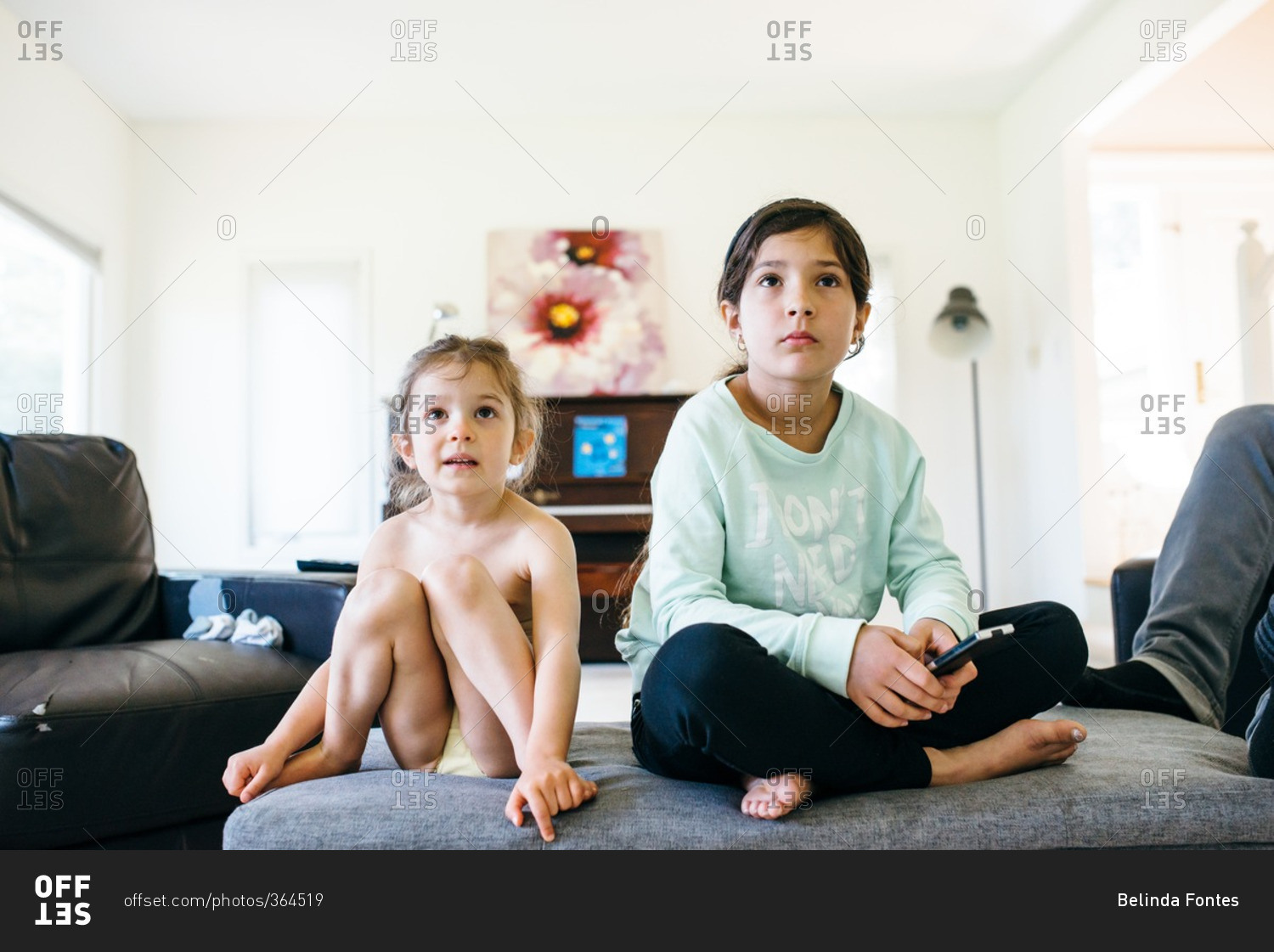 Two Girls Watching Television Offset Stock Photo Offset