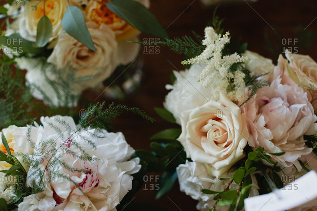 Rose bridal bouquets in close up