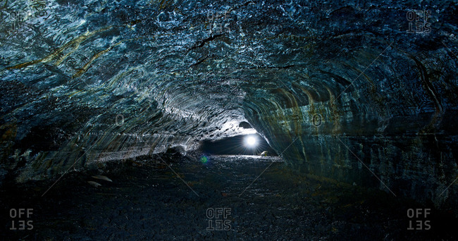 Leidarendi cave lava tube, Tvibollahraun lava field, Hafnarfjordur, Reykjavik, Iceland