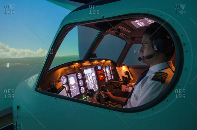 Inside a multi-crew flight simulator