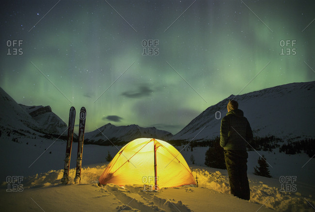 Aurora over tent in back country