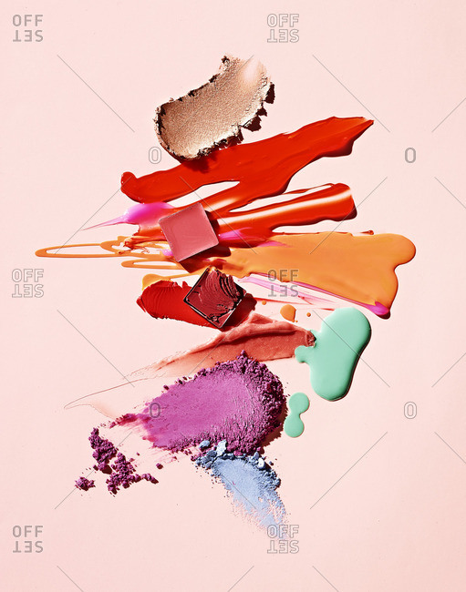 Various smeared makeup products