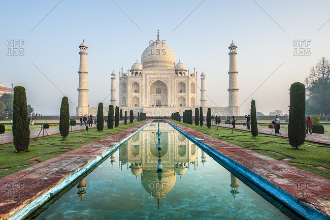 Taj Mahal reflecting in the adjacent pool