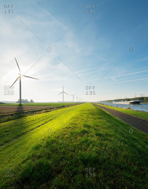 Wind turbines and canal, Bath, Zeeland, Netherlands