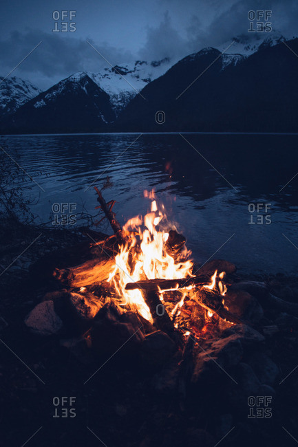Bonfire beside a lake
