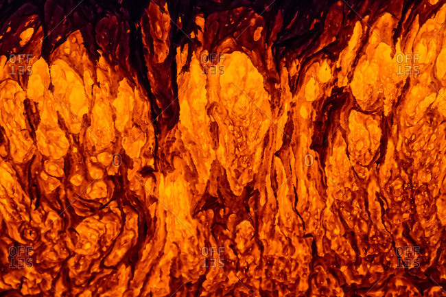 Close up of orange glowing lava flow, Big Island, Hawaii, USA