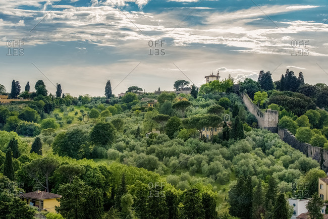 View over park Giardino delle rose and historic city wall