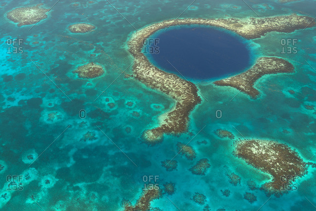 Aerial view of the  Great Blue Hole near Belize City, Belize