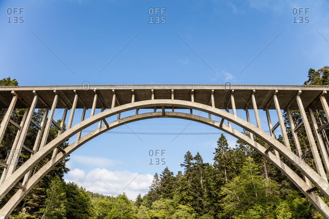 The bridge spanning the beach at Russian Gulch State Park near Mendocino, California