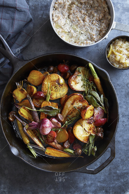 Roasted winter vegetables and fruit