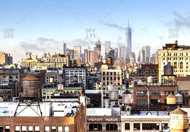 Manhattan skyline on a bright summer day
