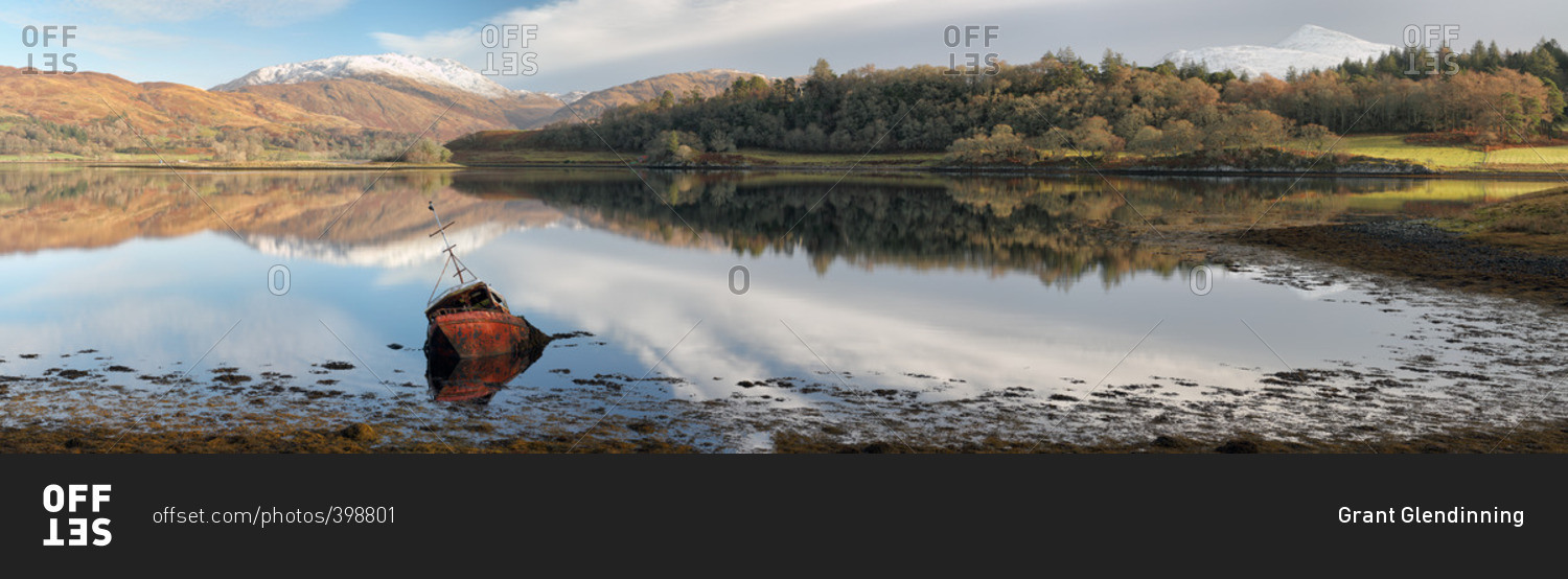 Fishing Boat Sinking Into The Mire At Loch Etive Scotland Stock Photo Offset