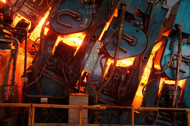 Machines at work in a steel manufacturing plant, Shanghai, China