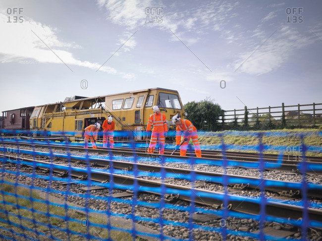 Railway maintenance workers on railway track