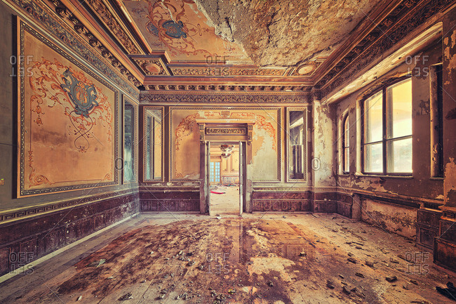 Decaying room in an abandoned chateuau