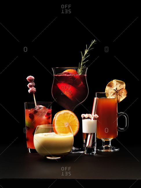 Various cocktails with black background