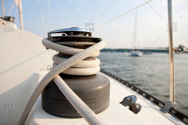 Close up of a rope on a yacht