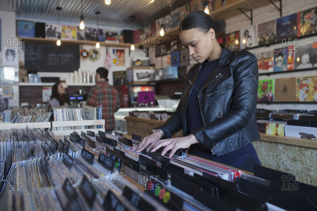 Young woman in a record store