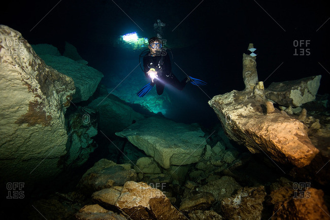 Scuba diver in  cavern