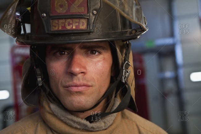 Close up of Hispanic fireman