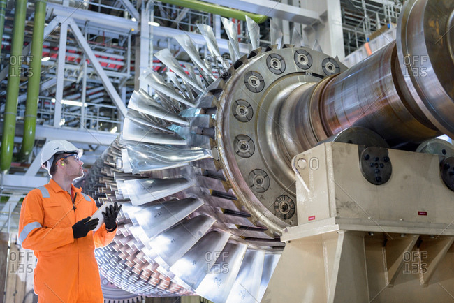Gas turbine under repair in gas-fired power station