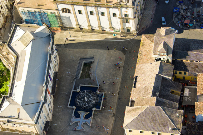 Aerial view of fountain at a historic convent in Salvador, Bahia, Brazil