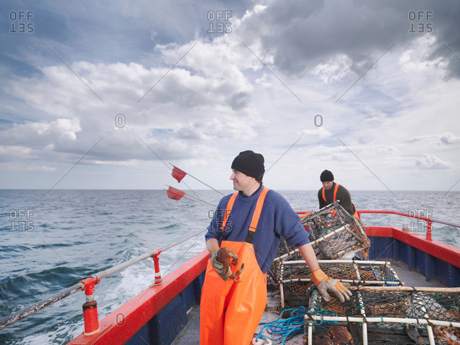 Fishermen with crab and lobster pots