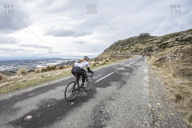 Cycling in the Port Hills near Christchurch New Zealand.