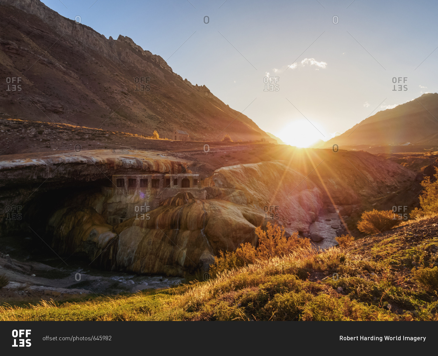 The Inca Bridge Puente Del Inca At Sunset Central Andes Mendoza