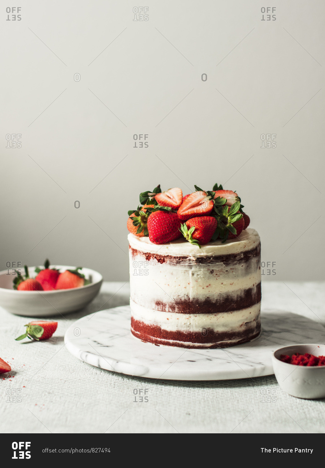 Red Velvet Naked Cake With Strawberries On Top Stock Photo Offset