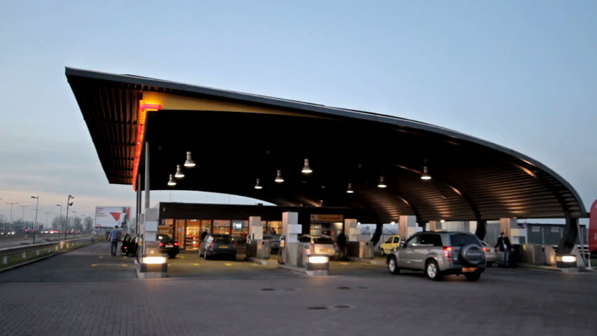 Gas station at sunset in the Netherlands