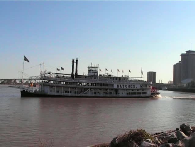 Paddle steamer on Mississippi river