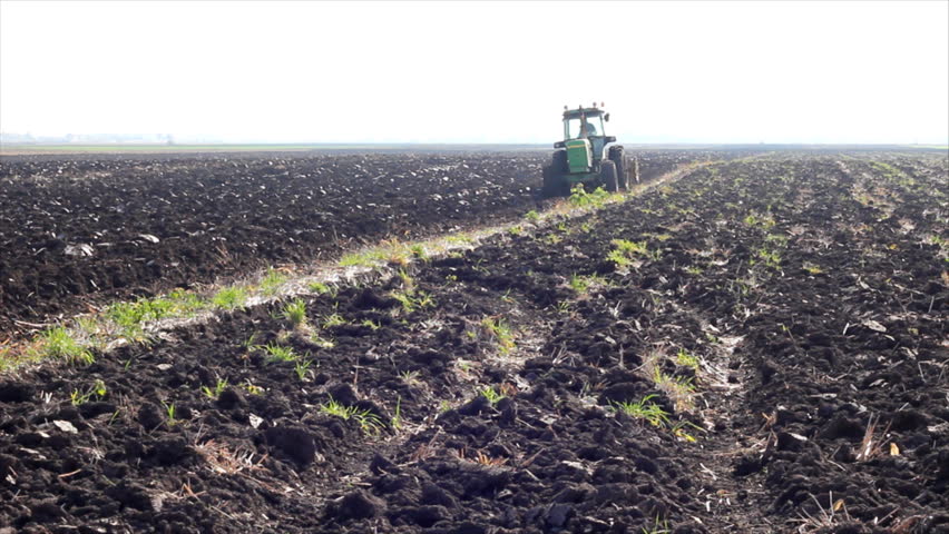 Tractor plowing a field